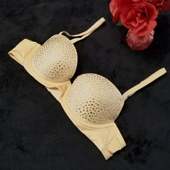 34A Victoria's Secret Rhinestones Beige Bra - Picture 1 of 13